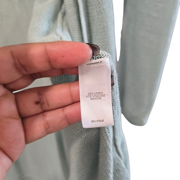 J Jill Women's Light Green Linen Blend Open Front Long Cardigan Sweater Medium M - Picture 5 of 7